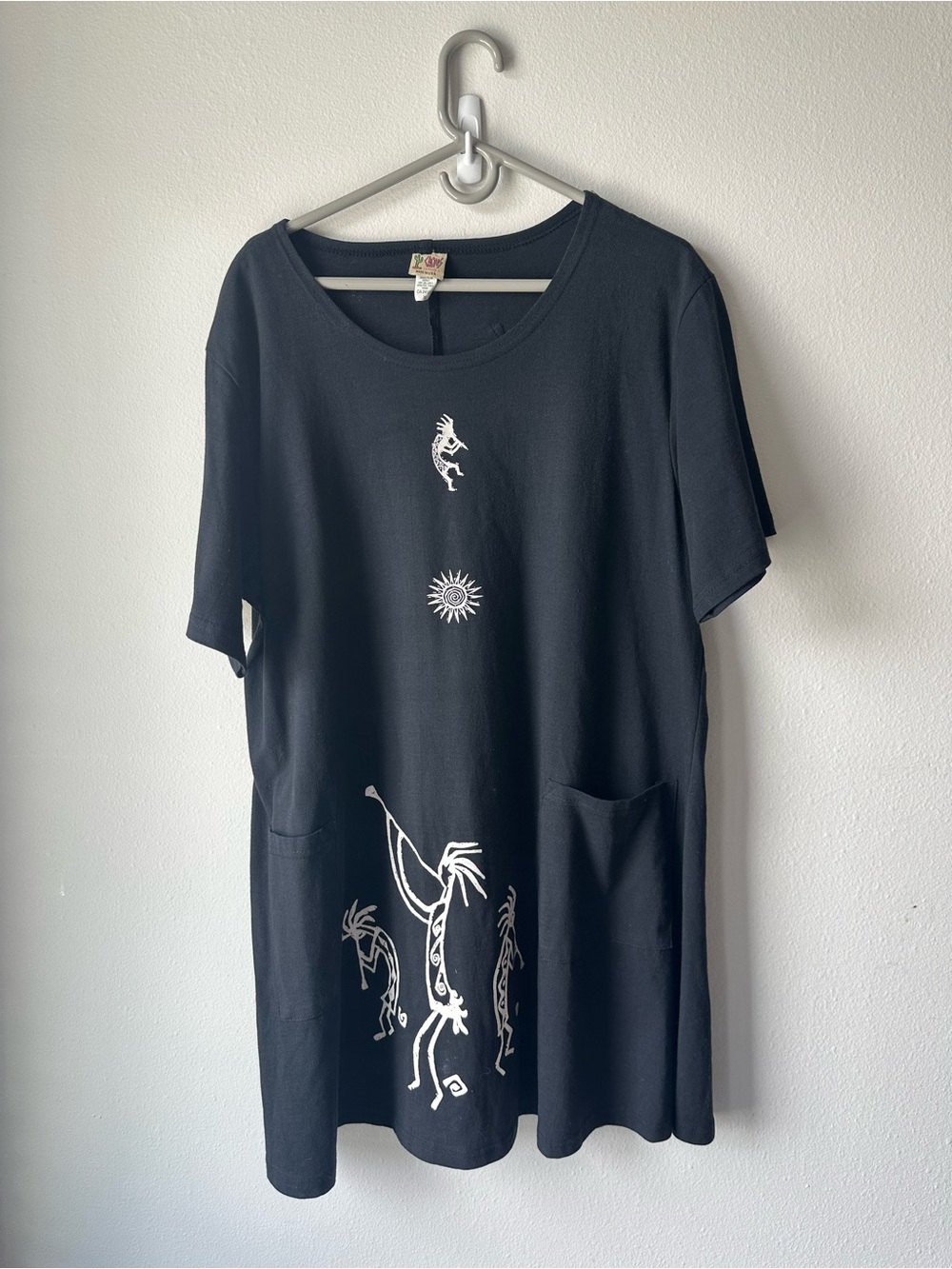 Vintage Cactus California Kokopelli Sun Art Short Sleeve T-Shirt Dress Black XL